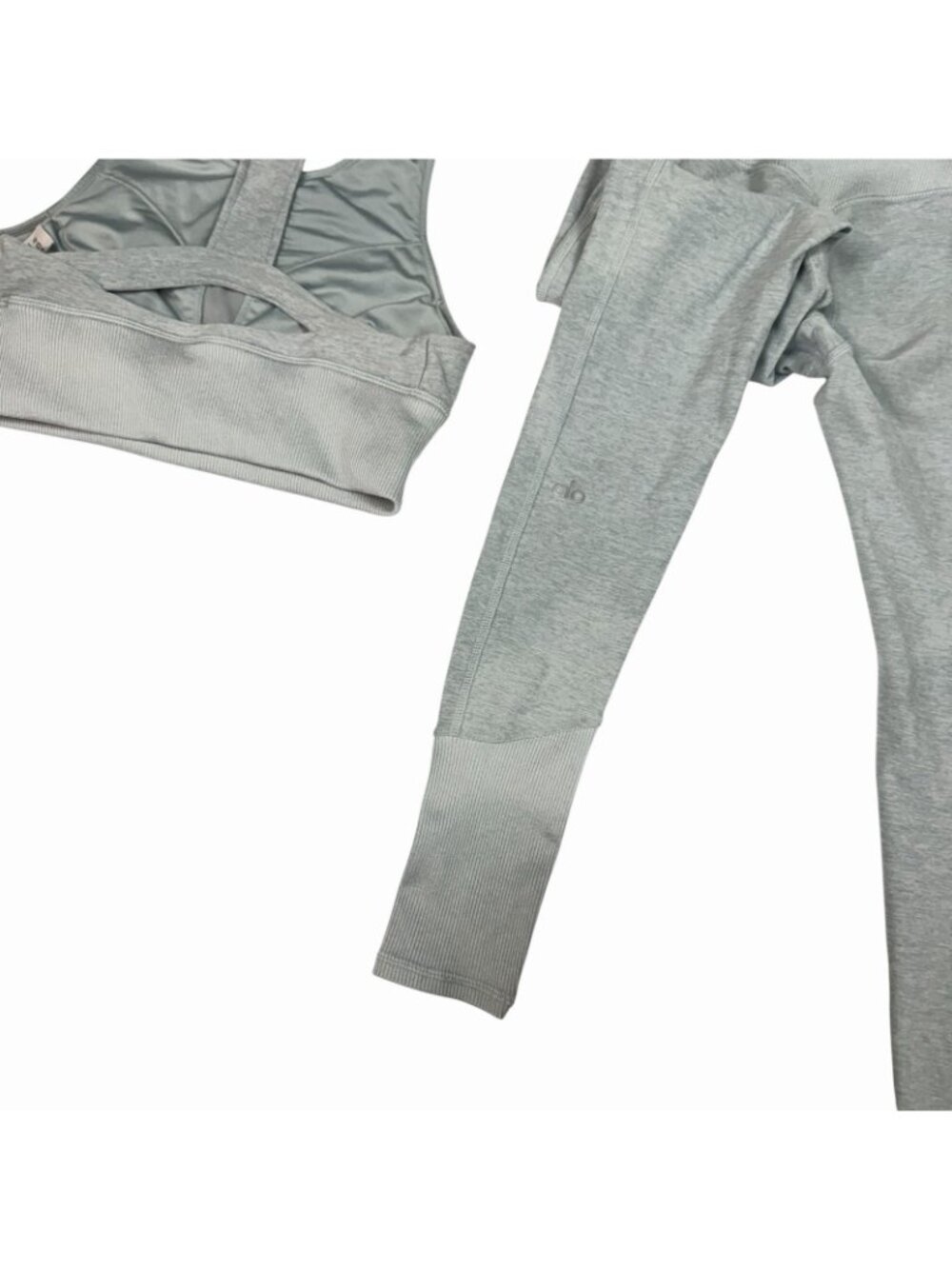 ALO Yoga Alosoft Matching Set XS Serenity Sports Bra + Lounge Leggings Heathered - Picture 12 of 16